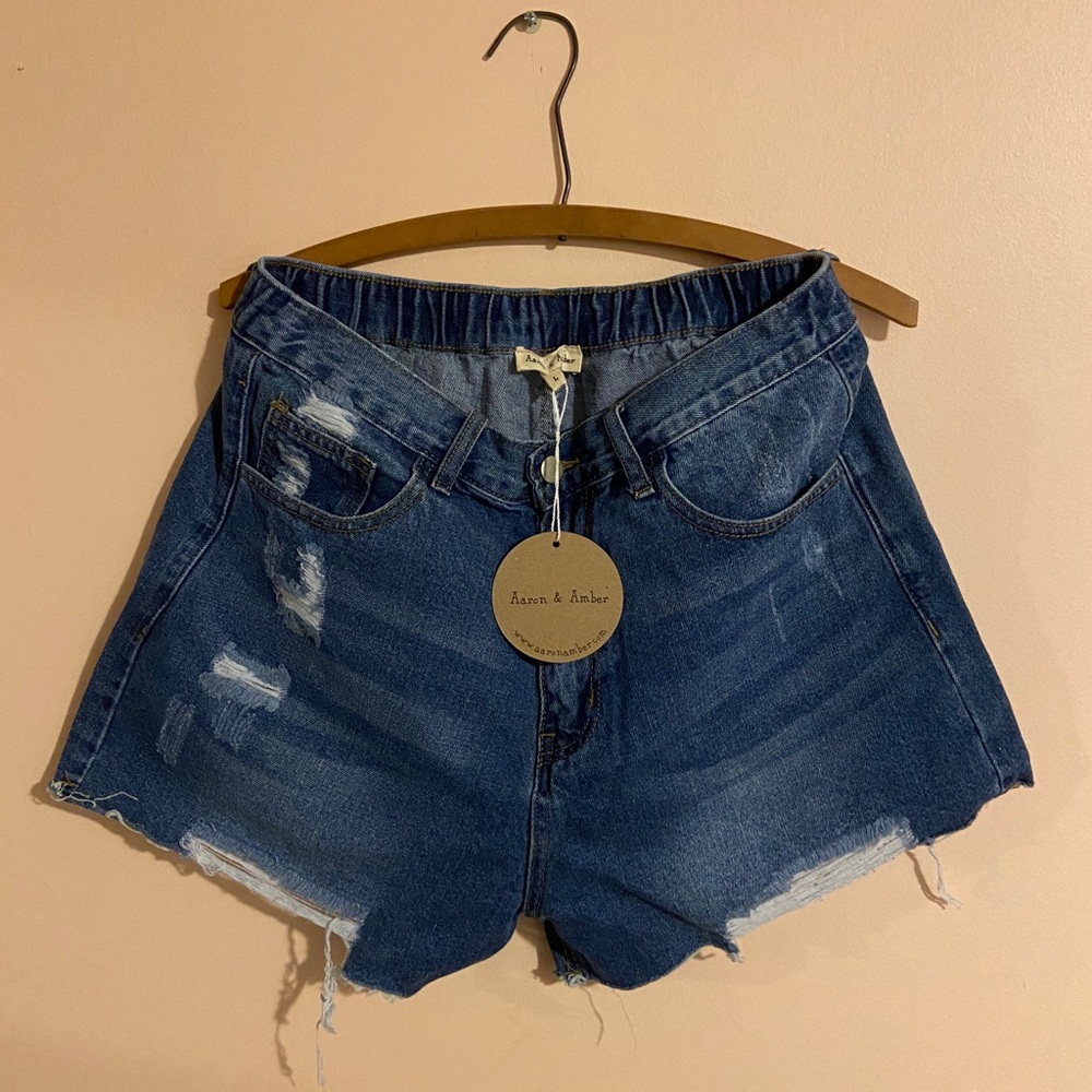 NWT smocked back denim shorts